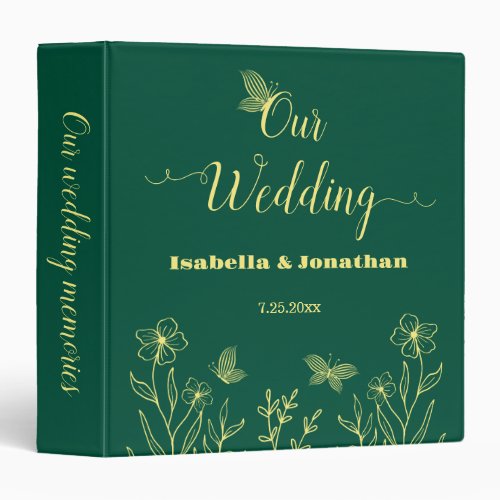 Simple gold flowers emerald green photo album