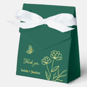 Simple gold flowers emerald green wedding favor boxes