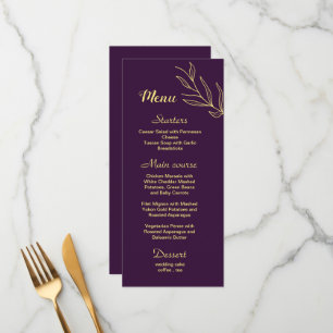 Simple gold flowers purple wedding menu