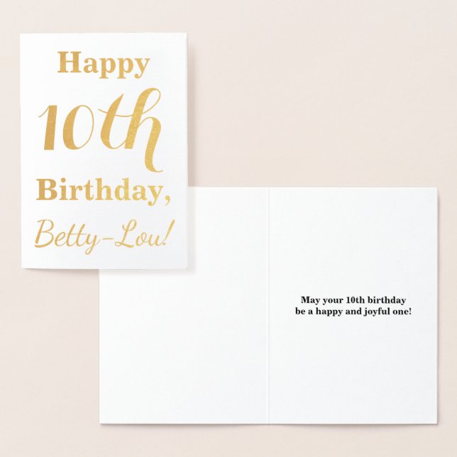 Simple Gold Foil 10th Birthday + Custom Name Card (Display)