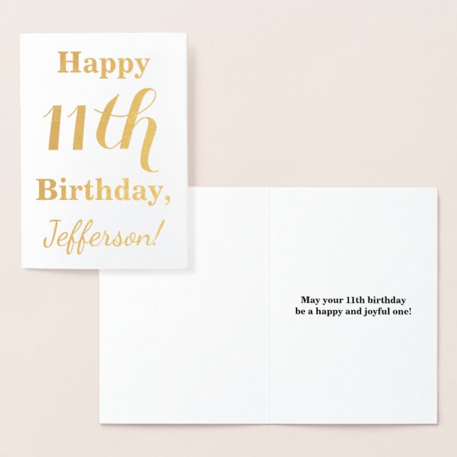 Simple Gold Foil 11th Birthday + Custom Name Foil Card (Display)