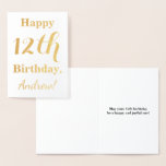 [ Thumbnail: Simple Gold Foil 12th Birthday + Custom Name Foil Card ]