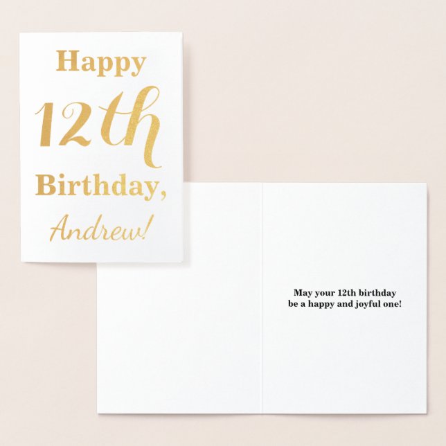 Simple Gold Foil 12th Birthday + Custom Name Foil Card (Display)