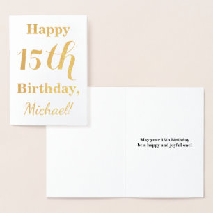 Simple Gold Foil 15th Birthday + Custom Name Foil Card