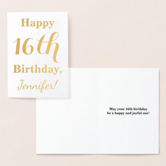 Simple Gold Foil 16th Birthday + Custom Name Card (Display)