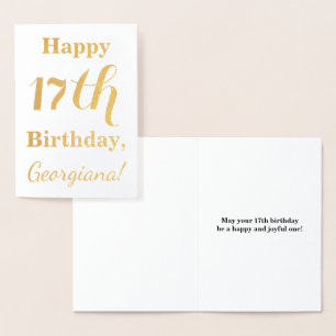 Simple Gold Foil 17th Birthday + Custom Name Card