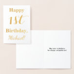 [ Thumbnail: Simple Gold Foil 1st Birthday + Custom Name Foil Card ]