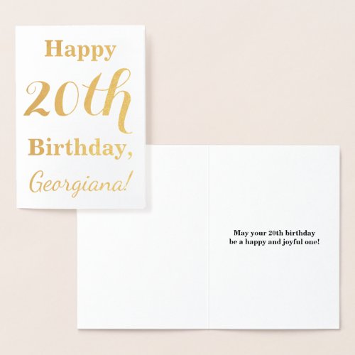 Simple Gold Foil 20th Birthday  Custom Name Foil Card