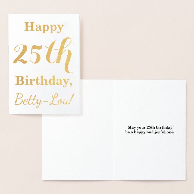 Simple Gold Foil 25th Birthday + Custom Name Card (Display)