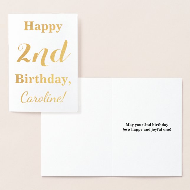 Simple Gold Foil 2nd Birthday + Custom Name Foil Card (Display)