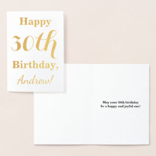 Simple Gold Foil 30th Birthday + Custom Name Foil Card