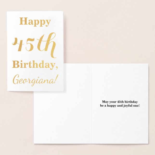 Simple Gold Foil 45th Birthday + Custom Name Card (Display)