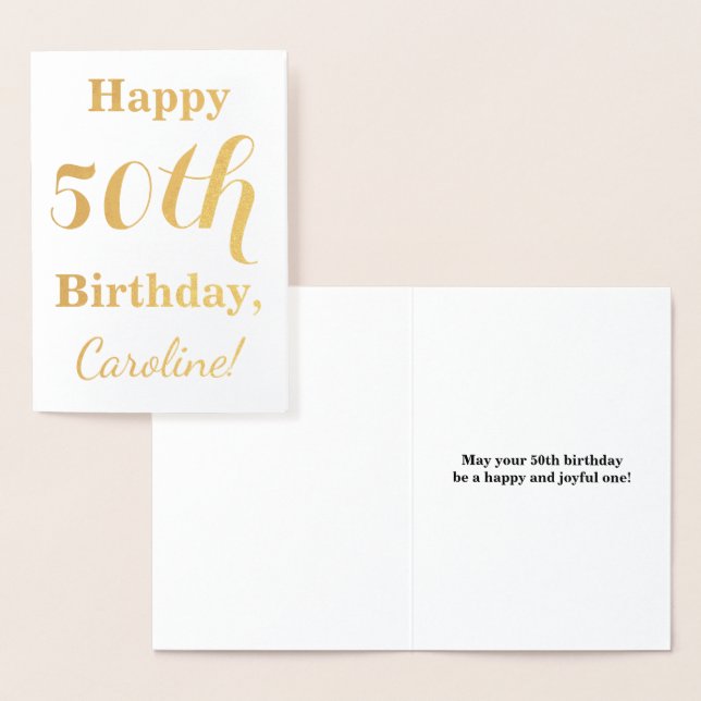 Simple Gold Foil 50th Birthday + Custom Name Card (Display)