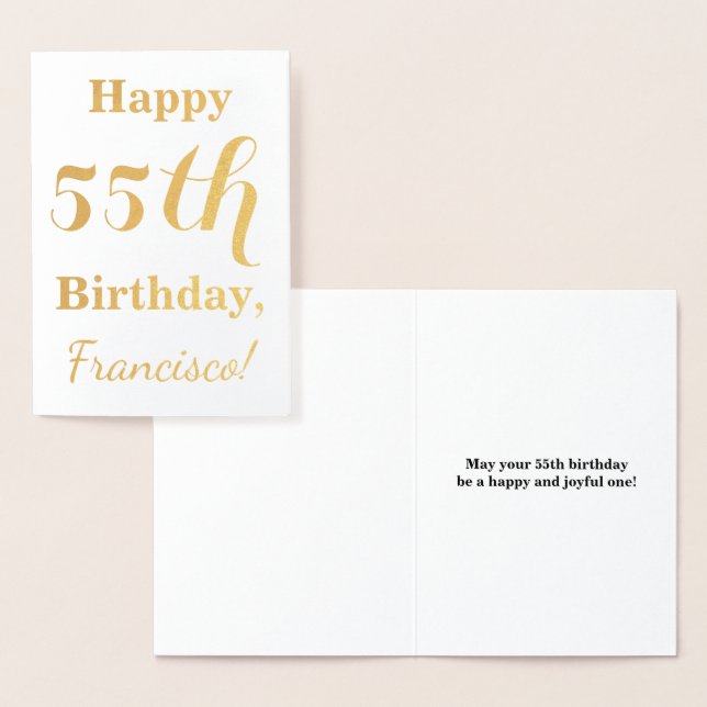 Simple Gold Foil 55th Birthday + Custom Name Card (Display)