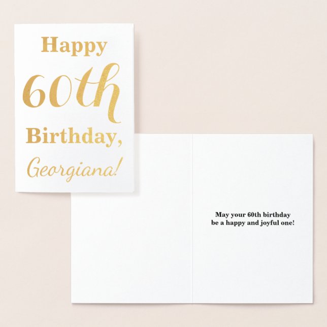 Simple Gold Foil 60th Birthday + Custom Name Foil Card (Display)