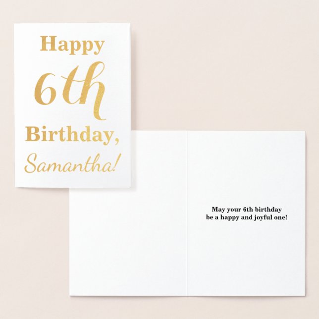 Simple Gold Foil 6th Birthday + Custom Name Card (Display)