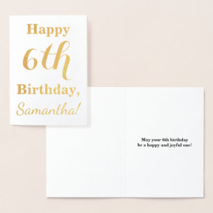 Simple Gold Foil 6th Birthday + Custom Name Foil Card