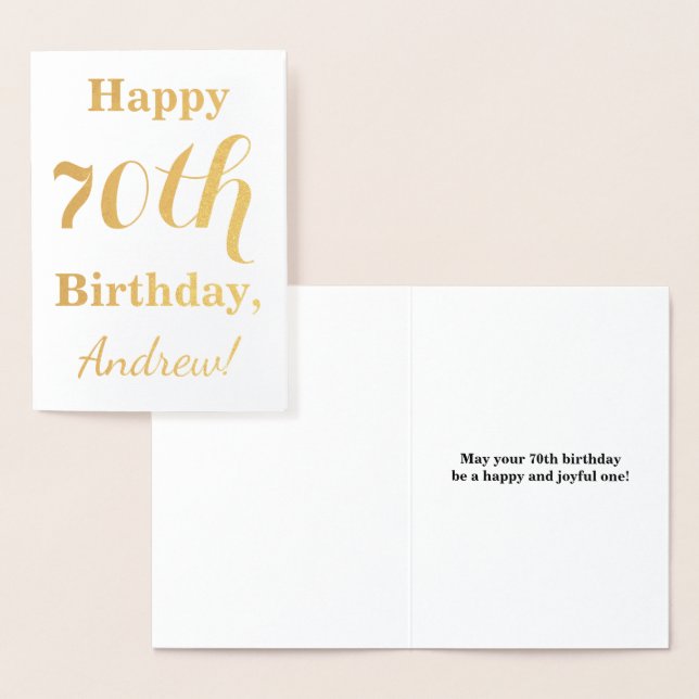 Simple Gold Foil 70th Birthday + Custom Name Card (Display)