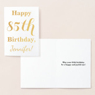 Simple Gold Foil 85th Birthday + Custom Name Foil Card