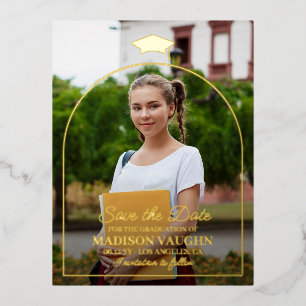 Simple Gold Foil Arch Graduation Save the Date Foil Invitation Postcard