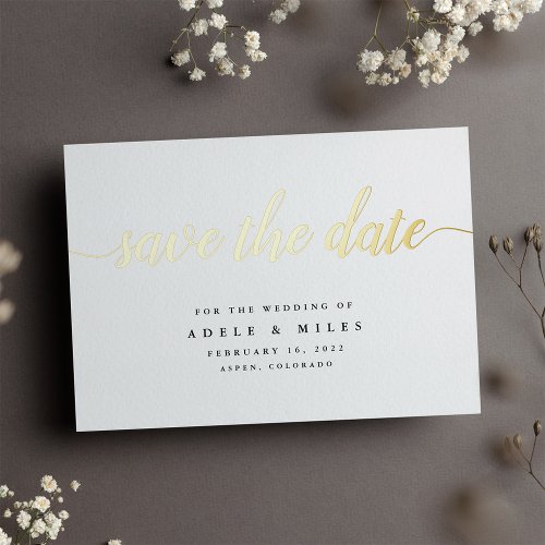 Simple Gold Foil Calligraphy Save the Date Card