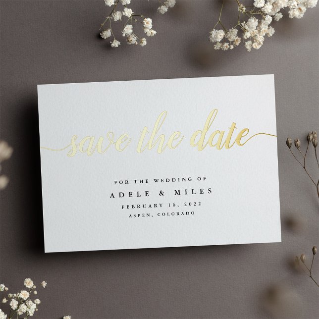 Simple Gold Foil Calligraphy Save the Date Card (Creator Uploaded)