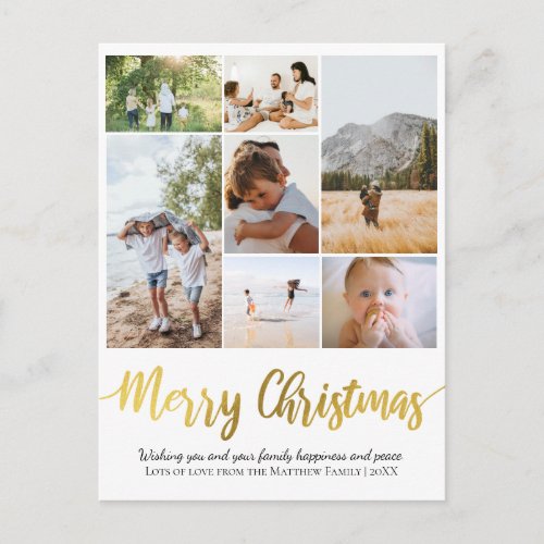 Simple Gold Foil Christmas Family Photo Collage Holiday Postcard