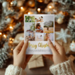 Simple Gold Foil Christmas Family Photo Collage Holiday Postcard<br><div class="desc">This simple and elegant faux gold-foil family photo collage Merry Christmas card features a place for you to add your names, a message on the front and back in beautiful typography, as well as room for you to add your own photo montage (with space for seven photos). The reverse of...</div>