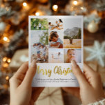 Simple Gold Foil Christmas Family Photo Collage Holiday Postcard<br><div class="desc">This simple and elegant faux gold-foil family photo collage Merry Christmas card features a place for you to add your names, a message on the front and back in beautiful typography, as well as room for you to add your own photo montage (with space for seven photos). The reverse of...</div>