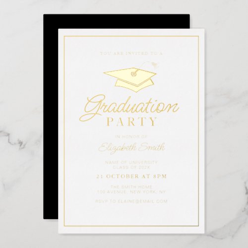 simple gold foil frame graduation party invitation