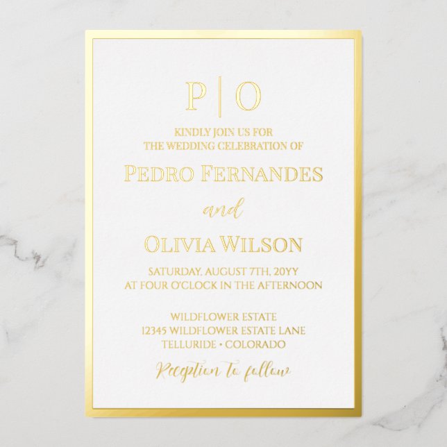 Simple gold foil frame wedding foil invitation (Front)
