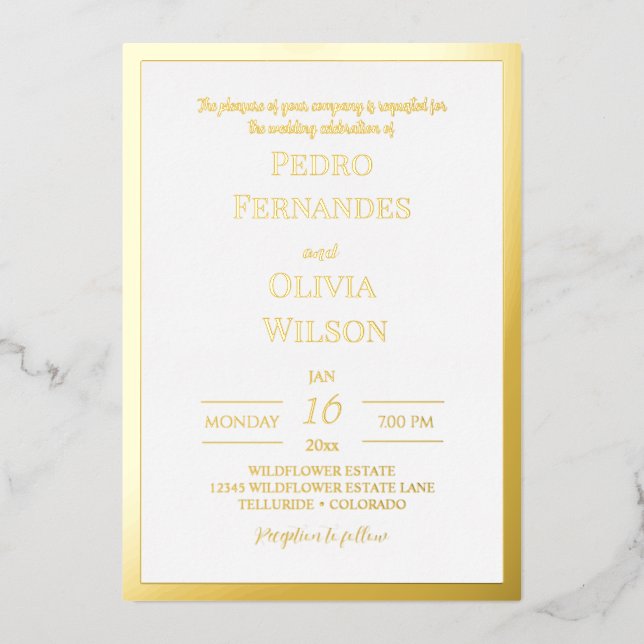 Simple gold foil frame wedding invitation (Front)