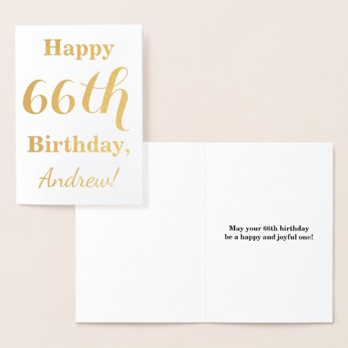 Simple Gold Foil HAPPY 66th BIRTHDAY  Name Foil Card