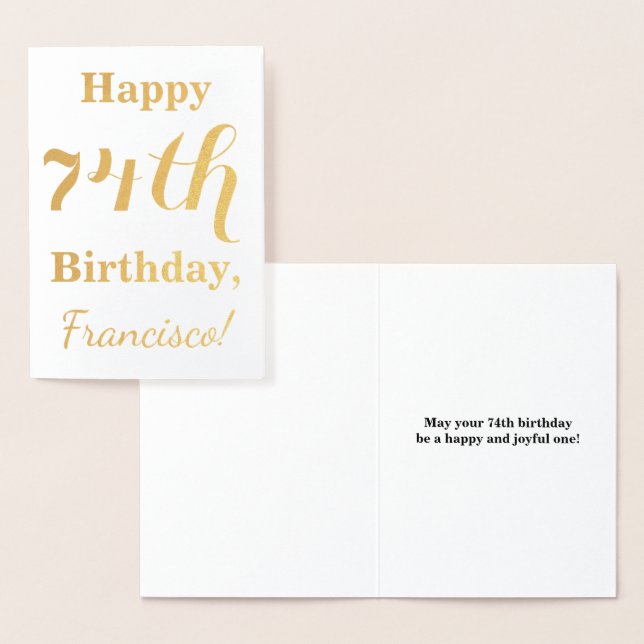 Simple Gold Foil "HAPPY 74th BIRTHDAY" + Name Card (Display)