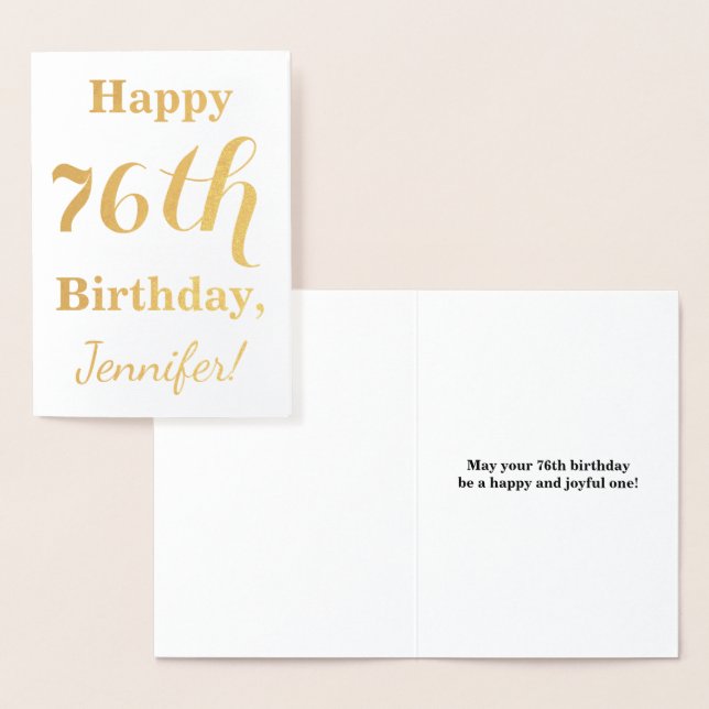 Simple Gold Foil "HAPPY 76th BIRTHDAY" + Name Card (Display)