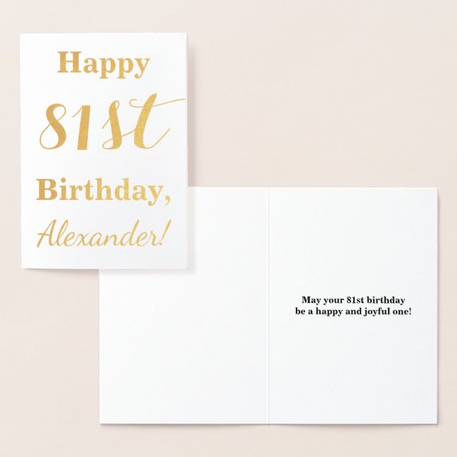 Simple Gold Foil "HAPPY 81st BIRTHDAY" + Name Card (Display)