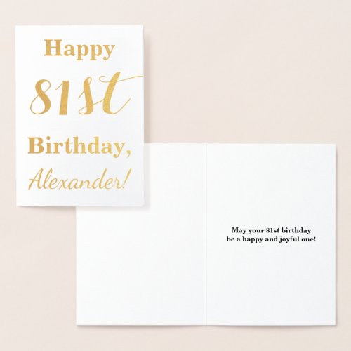 Simple Gold Foil HAPPY 81st BIRTHDAY  Name Foil Card