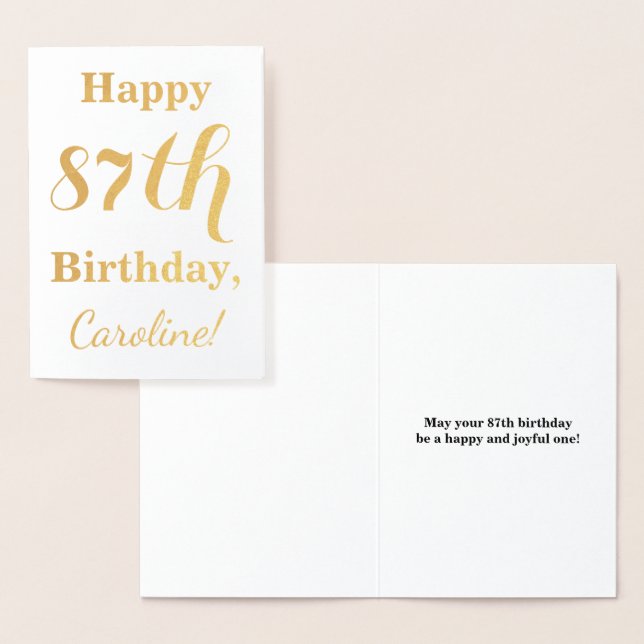 Simple Gold Foil "HAPPY 87th BIRTHDAY" + Name Card (Display)