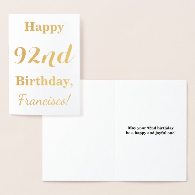 Simple Gold Foil "HAPPY 92nd BIRTHDAY" + Name Card (Display)