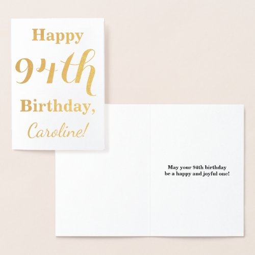 Simple Gold Foil HAPPY 94th BIRTHDAY  Name Foil Card