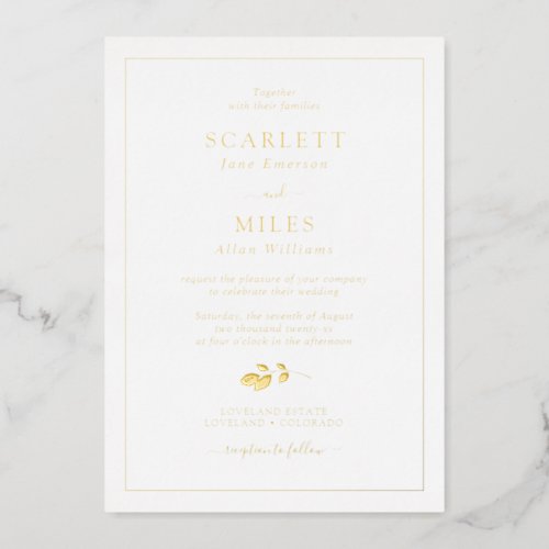Simple Gold Foil Leaves Wedding Foil Invitation