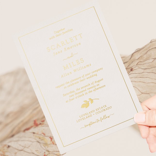 Simple Gold Foil Leaves Wedding Foil Invitation (Simple Minimalist Gold Foil Leaves Wedding Foil Invitation by Painted Paperie
)