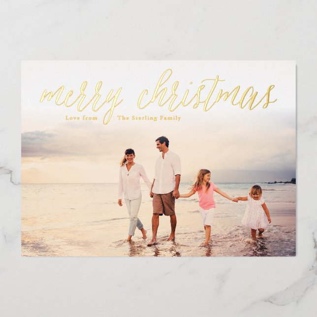 Simple Gold Foil Merry Christmas Photo Cards (Front)