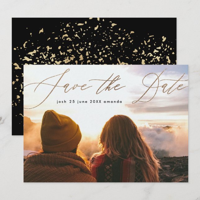 Simple Gold Foil Modern Calligraphy The Wedding Save The Date (Front/Back)