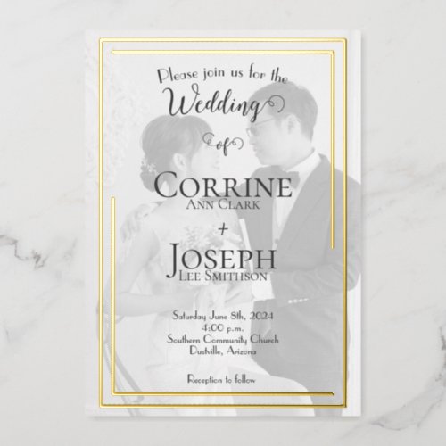 Simple Gold Foil Photo Wedding Invitations