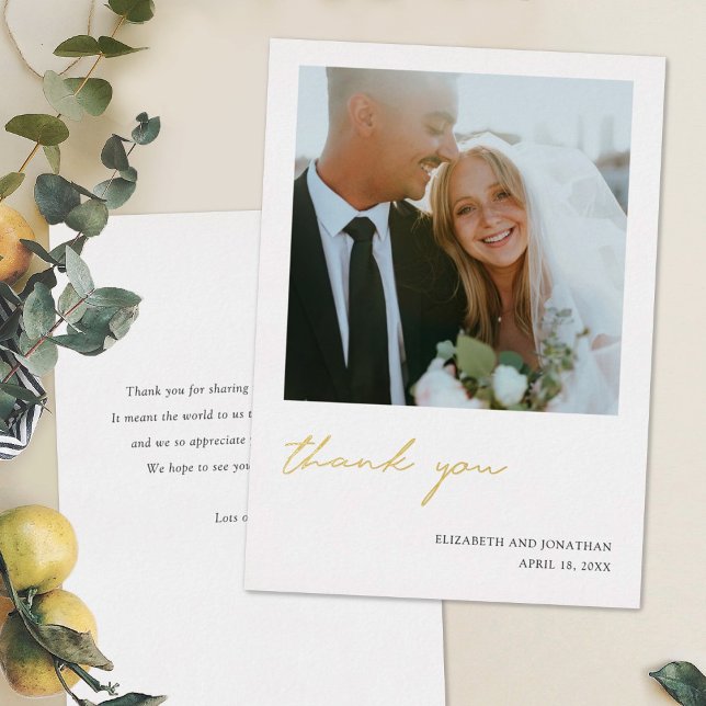 Simple Gold Foil Photo Wedding Thank You Card (Creator Uploaded)