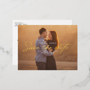 Simple Gold Foil Script Overlay Save the Date Invitation Postcard