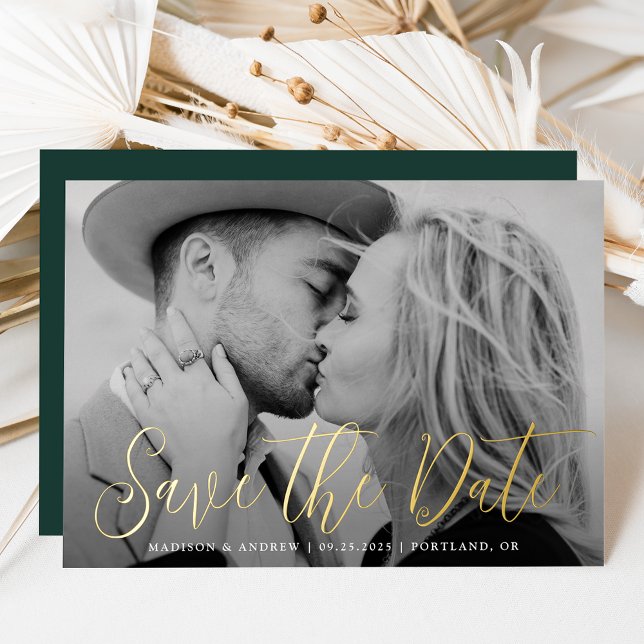 Simple Gold Foil Script Photo Save the Date Invitation (Creator Uploaded)