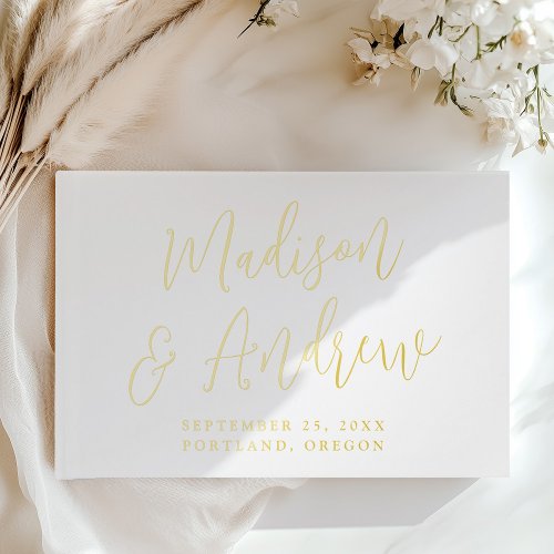 Simple Gold Foil Script Photo Wedding Foil Guest Book