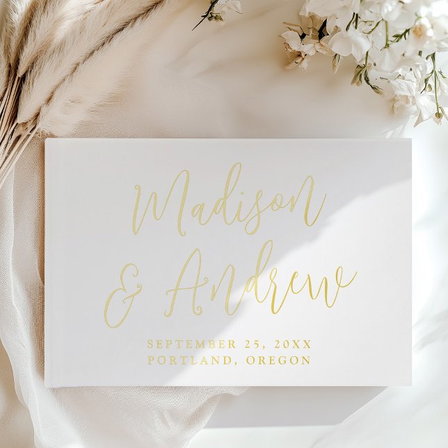 Simple Gold Foil Script Photo Wedding Guest Book (Creator Uploaded)
